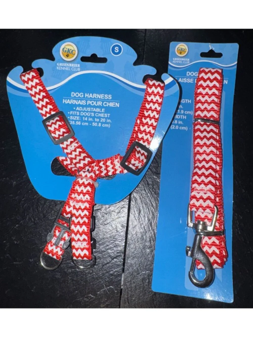 Red & White Chevron Adjustable Dog Harness & Leash Set Small